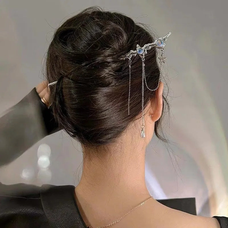 6pcs Chinese Style Hair Sticks with Moonstone & Accents - Floral Embellishments, Secure Grip for Daily & Party Wear, Elegant Hair Accessories for Women, Chinese Hair Accessories, Romantic Style, Intricate Design