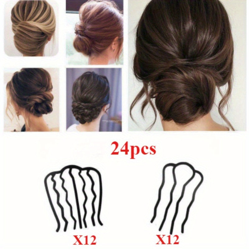 24pcs Metal Hair Fork Clip Hair Side Combs Buns Pins U-Shape Updo Sticks Twist Hair Combs Decorative for Women Hair Styling Tool Accessories(Black)