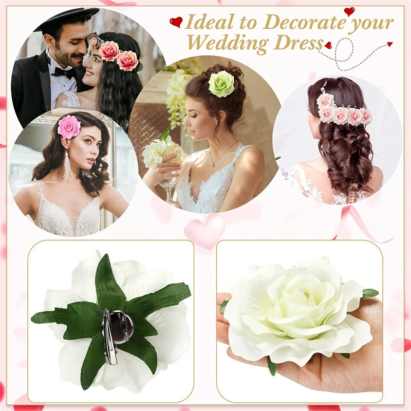 16pcs Elegant 4inch Rose Flower Hair Clips Hairpins Floral Brooches Pin Boho Hair Clip Rose Hair Accessories for Women s Lady Bridal