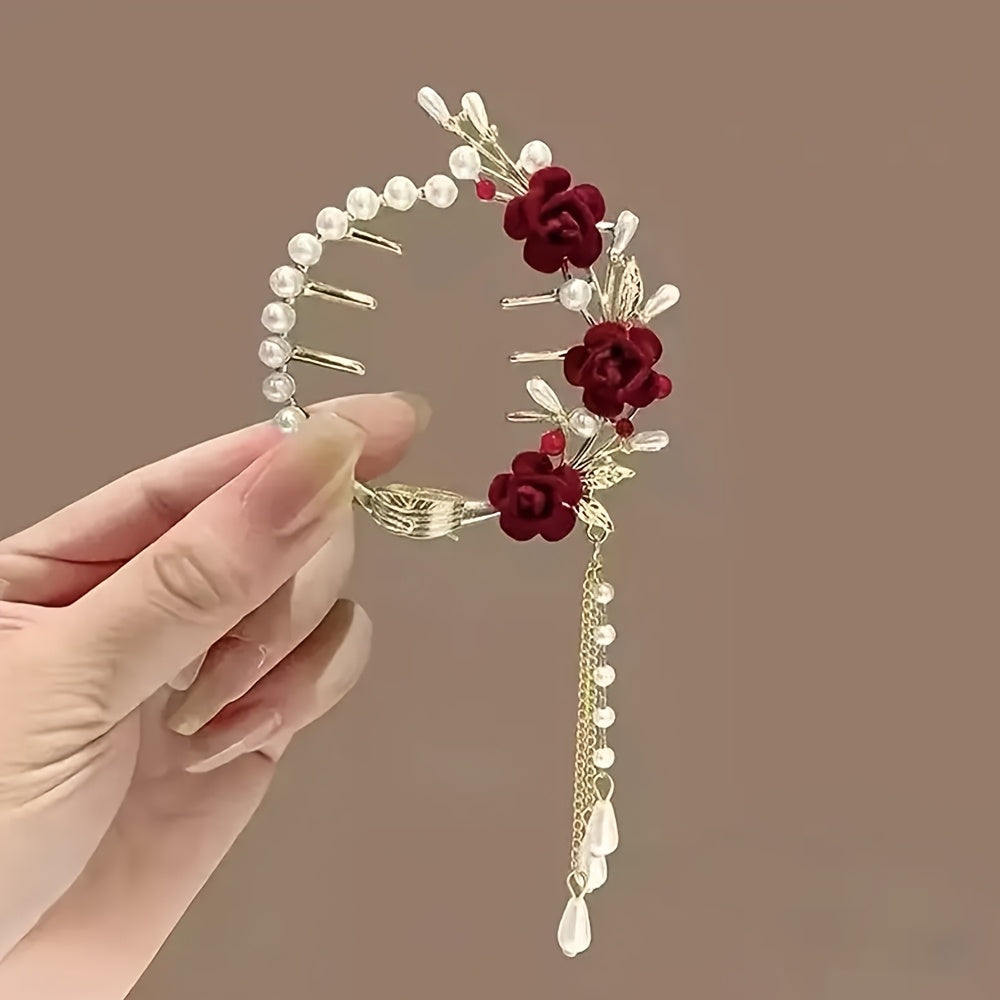 6pcs Elegant Golden Lily and Bow Tassel Hair Clips - Fashion Alloy Hair Clips, Perfect Gift for Ladies and Girls, Retro Style, Photo Props, Casual Leisure Occasions