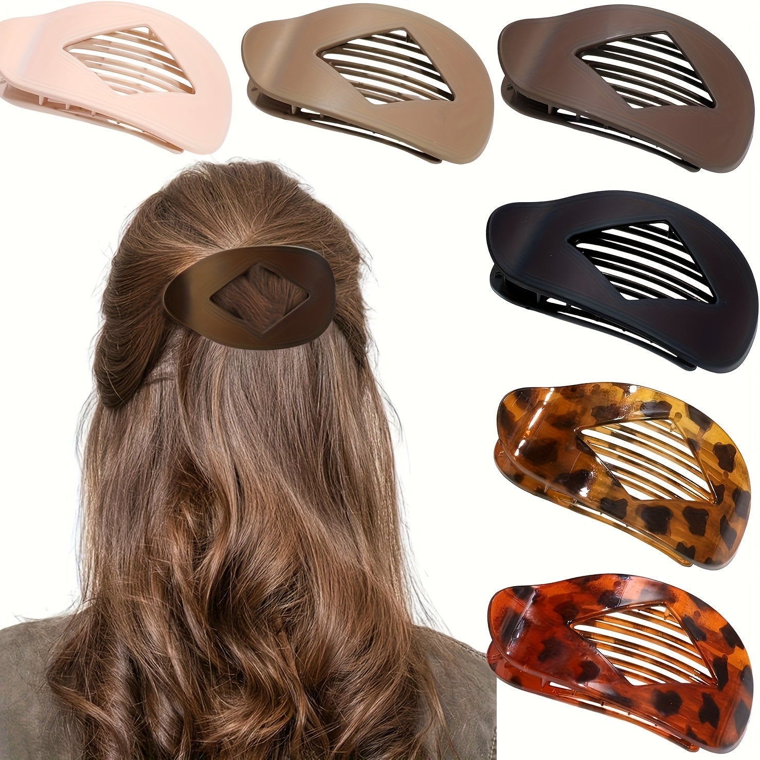 2D Flat, 2D Flat - 6pcs Set of Matte Large Duckbill Hair Clips for Women, Strong Hold Non-Slip Hair Claws, Perfect for Thick Hair, Vibrant Colors Gift, 2D Flat