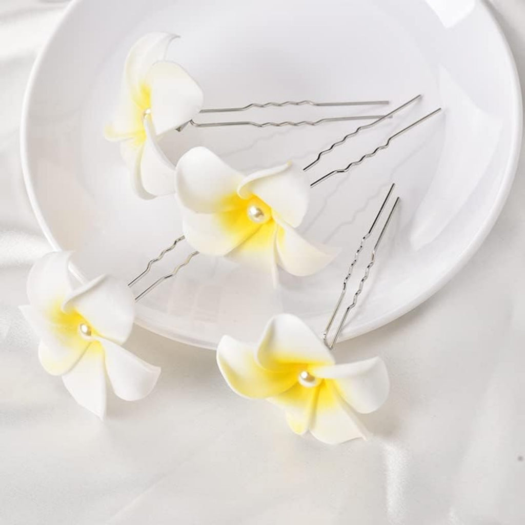 Hawaiian Flower Hair Pins Plumeria Hair Barrettes Clips for Women Girls White Floral Hairpins for Summer Beach Hair Accessories for Braid Wedding Bobby Pins