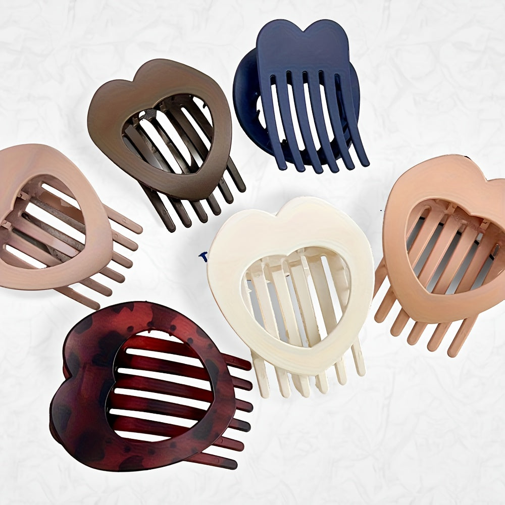 6pcs set, new heart-shaped hair clips, cute duckbill clips, back-of-the-head bun clips, hollowed-out headwear accessories, retro minimalist claw clips, suitable for women and s, perfect for daily hairstyles