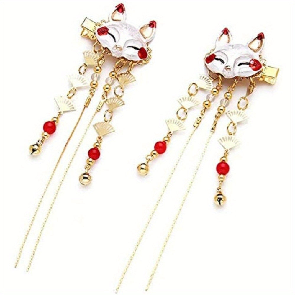 [2pcs Cat-Shaped Hairpins] 2pcs Adorable Cat-Shaped Hairpins | Elegant Wedding Hair Accessories with Red Beads & Accents, Acrylic Craftsmanship, Perfect for Weddings & Formal Events