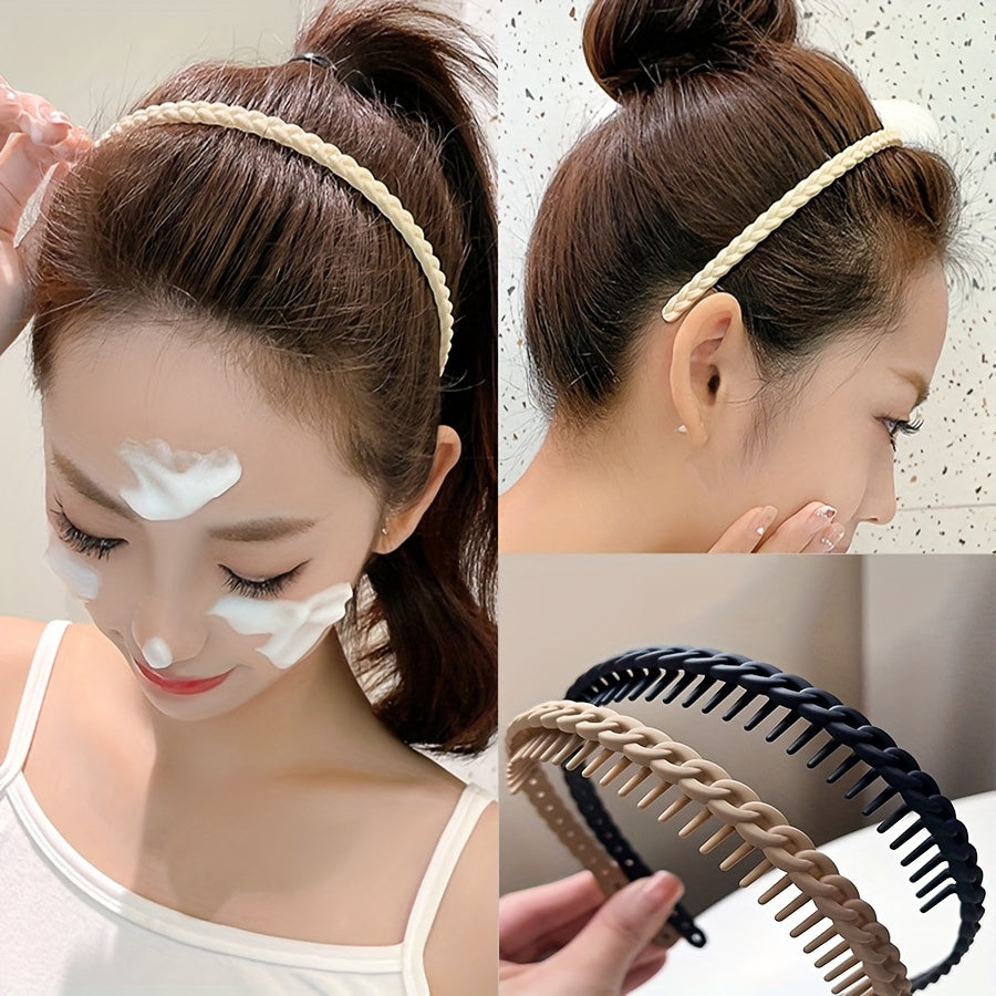 2pcs Set with Toothed Anti Slip Headband, Women's Headband, Hair Clip, Hair Tie, Hair Accessory, Travel And Face Washing Special