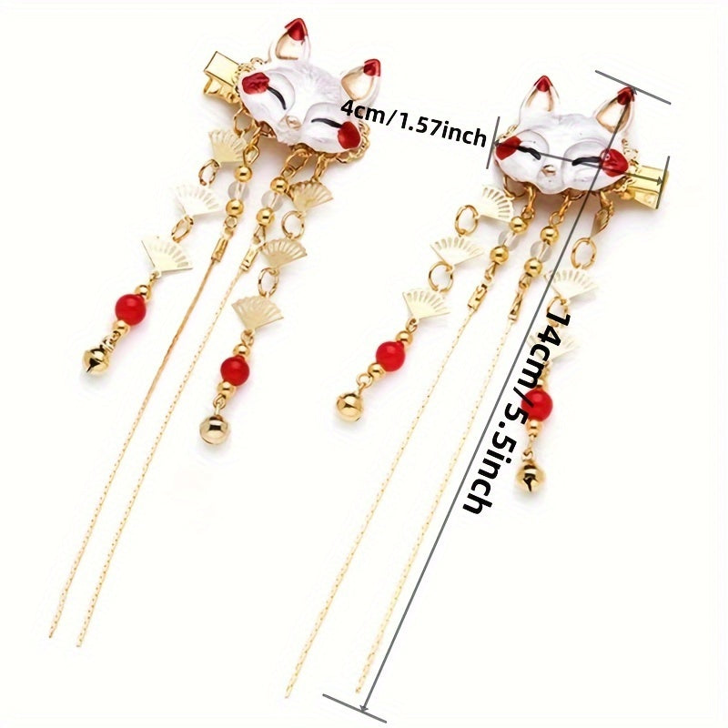 [2pcs Cat-Shaped Hairpins] 2pcs Adorable Cat-Shaped Hairpins | Elegant Wedding Hair Accessories with Red Beads & Accents, Acrylic Craftsmanship, Perfect for Weddings & Formal Events