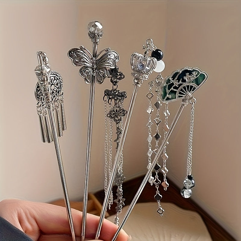5pcs New Retro Tassel Hairpins, High-End Updo Styling Pins, Elegant Metal Hair Accessories for Women, Perfect Gift for Daily and Casual Wear
