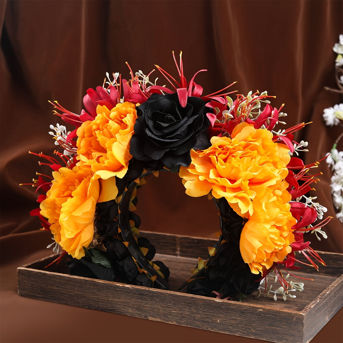 [Golden Artificial Flower Hair Ring] Handmade Golden Black Artificial Flower Hair Ring Women's Hairpin Hair Decoration Headwear Hair Tie Wedding Accessories