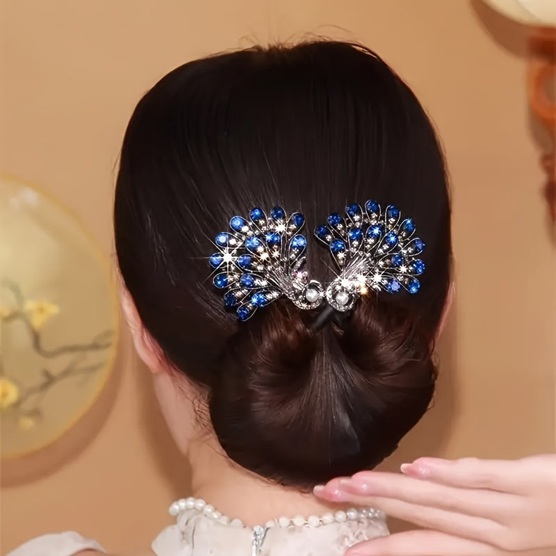 [2pcs Elegant Peacock Hairpin] 2pcs Elegant Rhinestone Accented Peacock Hairpin Set | DIY French Updo Clip, Alloy, Battery-Free, Stylish Women's Hairstyle Accessory for Parties, Weddings, or Daily Use, Updo Hair Decor | Intricate Design
