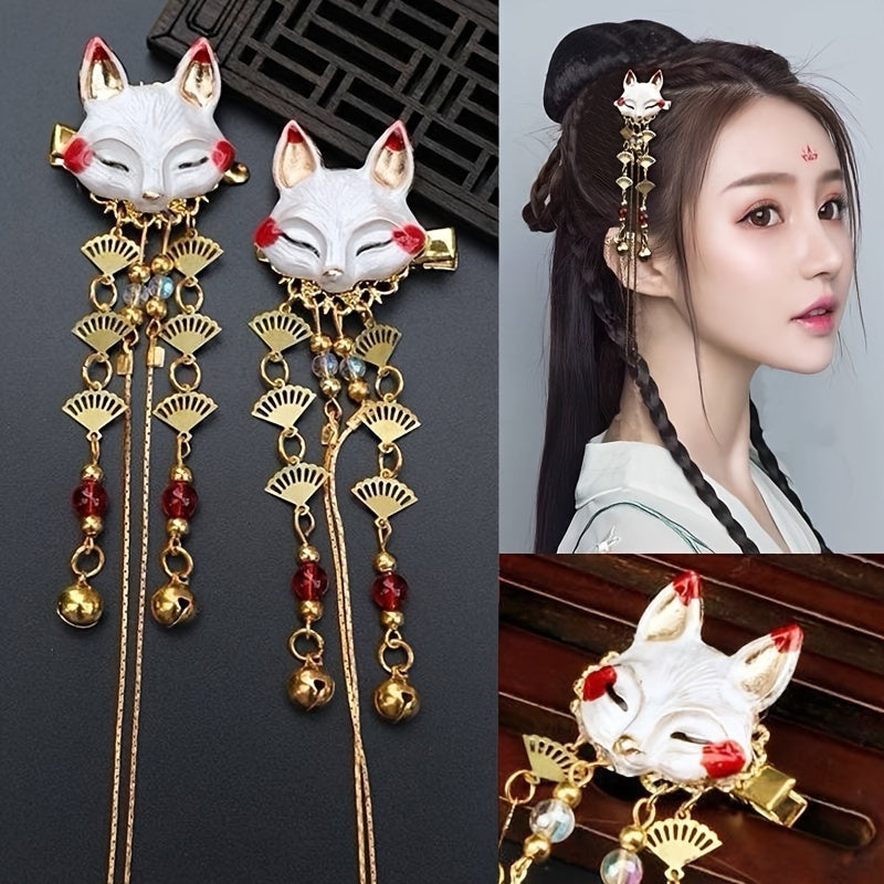 [2pcs Cat-Shaped Hairpins] 2pcs Adorable Cat-Shaped Hairpins | Elegant Wedding Hair Accessories with Red Beads & Accents, Acrylic Craftsmanship, Perfect for Weddings & Formal Events