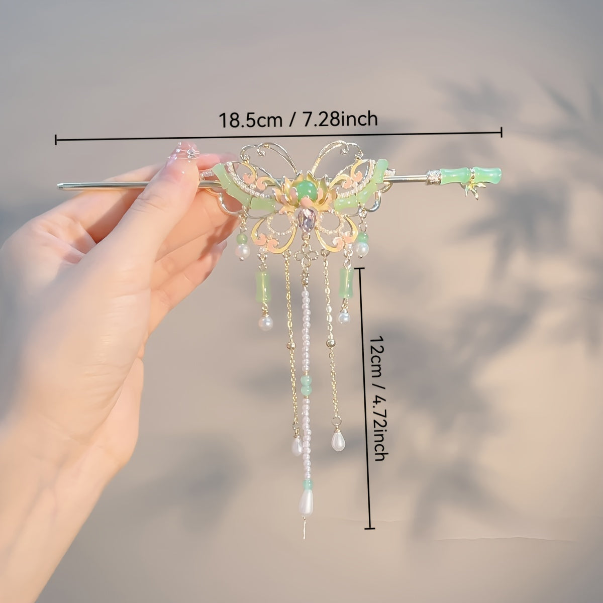 1pc Traditional Chinese Butterfly Hairpin for Women, Elegant Metal Hair Stick with Dangling Chains and Beads, Fashionable Hair Accessory for Festive Occasions