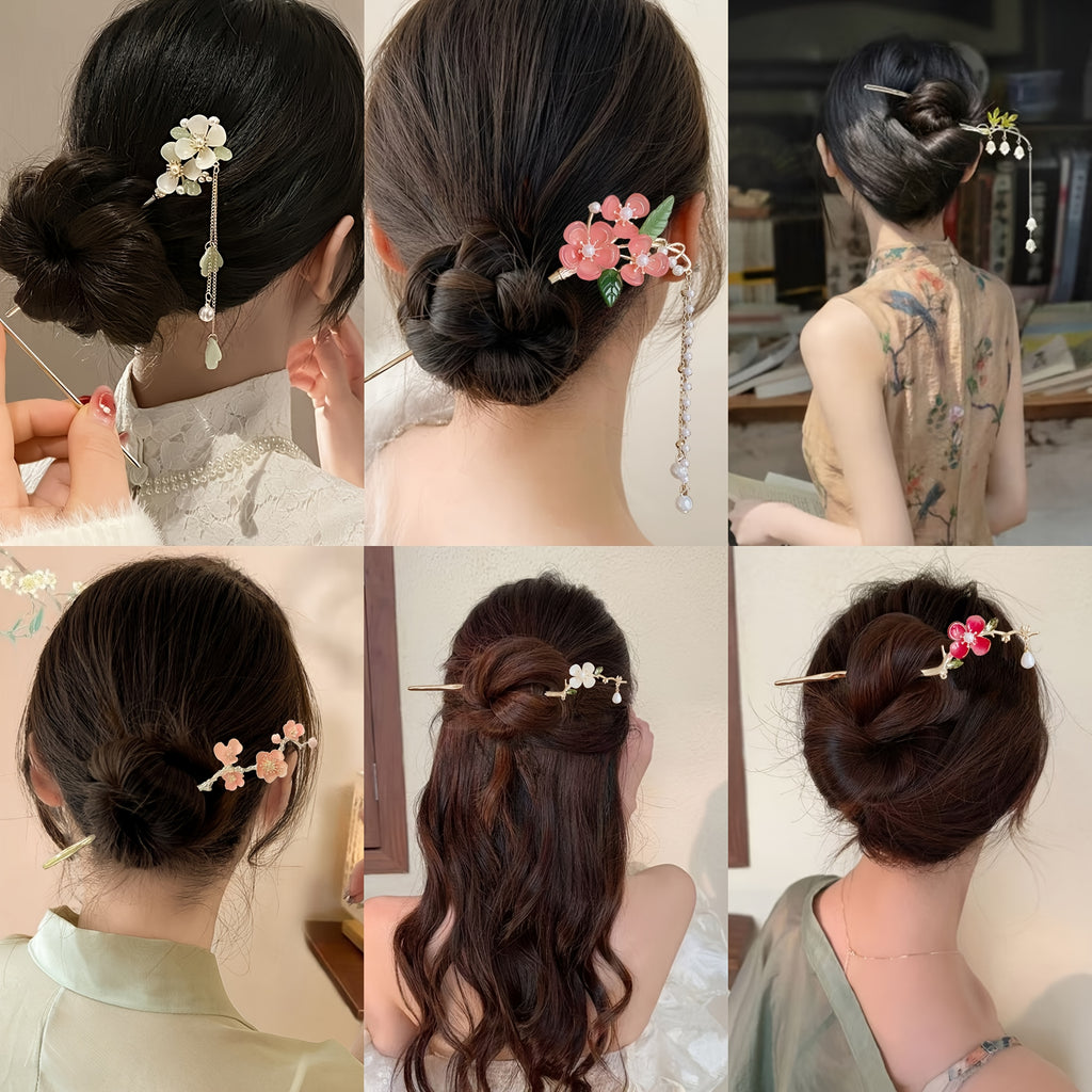 6pcs Elegant Floral Metal Hair Sticks for Women - Stylish Flower-Shaped Hairpins with Intricate Design, Perfect for Daily Use, Parties, and Photoshoots | Ideal Valentine'S Day Gift Headpiece, Cute Hair Accessories, Party Hairpieces, Sophisticated