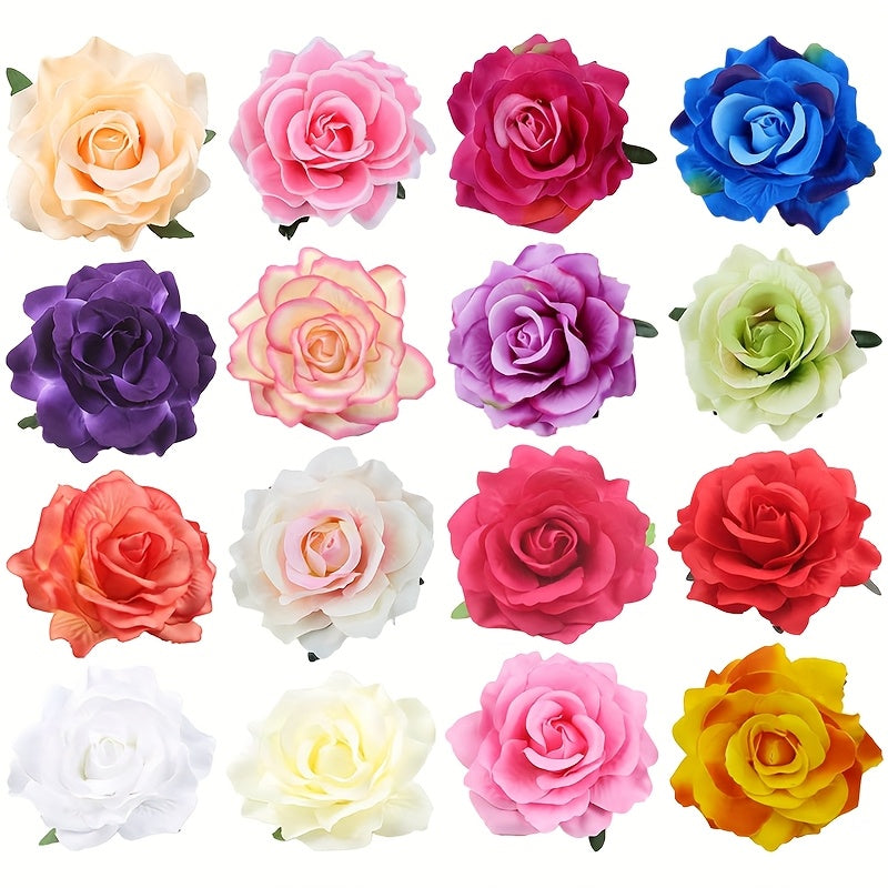 16pcs Elegant 4inch Rose Flower Hair Clips Hairpins Floral Brooches Pin Boho Hair Clip Rose Hair Accessories for Women s Lady Bridal