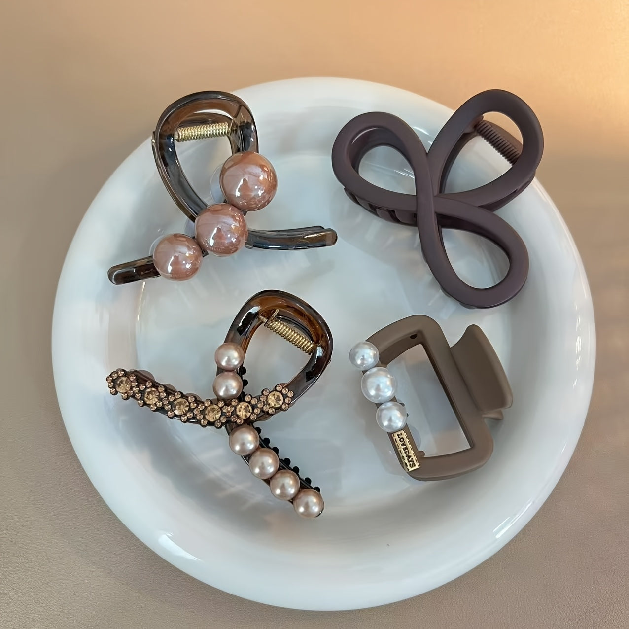 4-Pack Elegant Women’s Hair Clips with & Accents - Durable Plastic Hairpins for Formal Events, Parties, Weddings - Secure Hold Hair Accessories for Updos, Buns & Elegant Hairstyles, Hair Stylist Gifts, Sophisticated Style, Party Hairpins, Professional