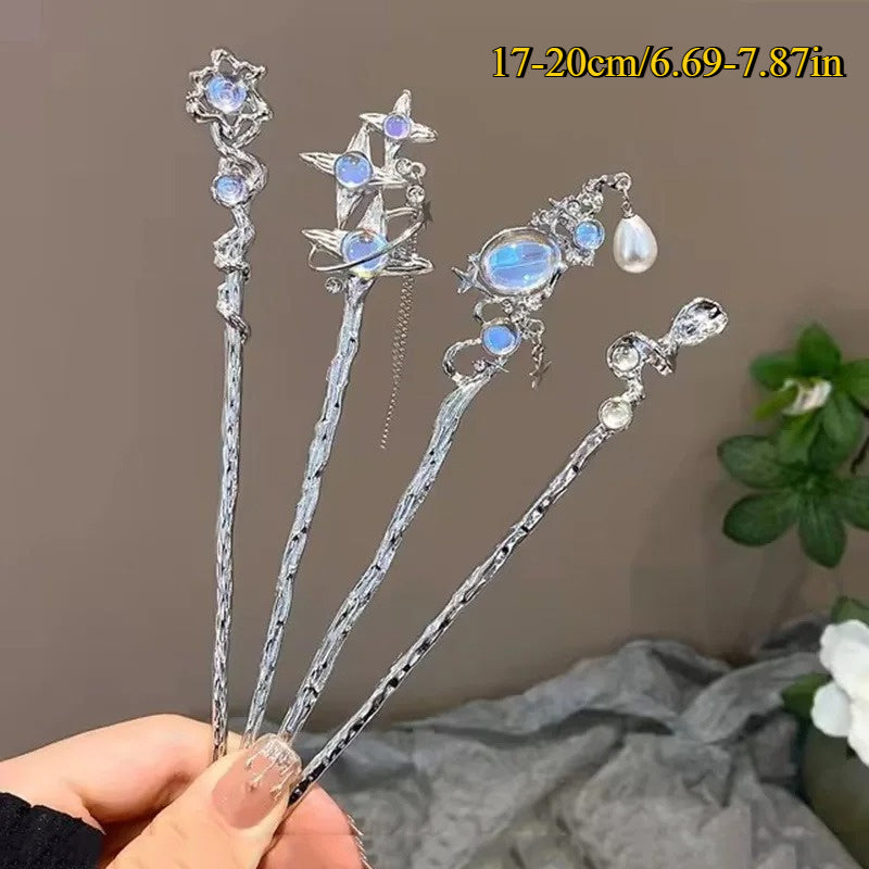 6pcs Chinese Style Hair Sticks with Moonstone & Accents - Floral Embellishments, Secure Grip for Daily & Party Wear, Elegant Hair Accessories for Women, Chinese Hair Accessories, Romantic Style, Intricate Design