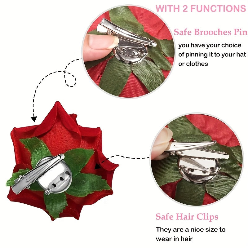 16pcs Elegant 4inch Rose Flower Hair Clips Hairpins Floral Brooches Pin Boho Hair Clip Rose Hair Accessories for Women s Lady Bridal