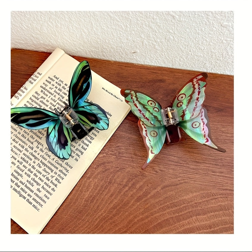 [Elegant Hair Clips] 2/3/4pcs Elegant Butterfly Hair Clips | Colorful Acrylic Hair Accessories with Intricate Wing Designs, Secure Rectangular Clips for Thick Hair, Vibrant Red/Green/Blue/Purple - Thanksgiving & Everyday Styling
