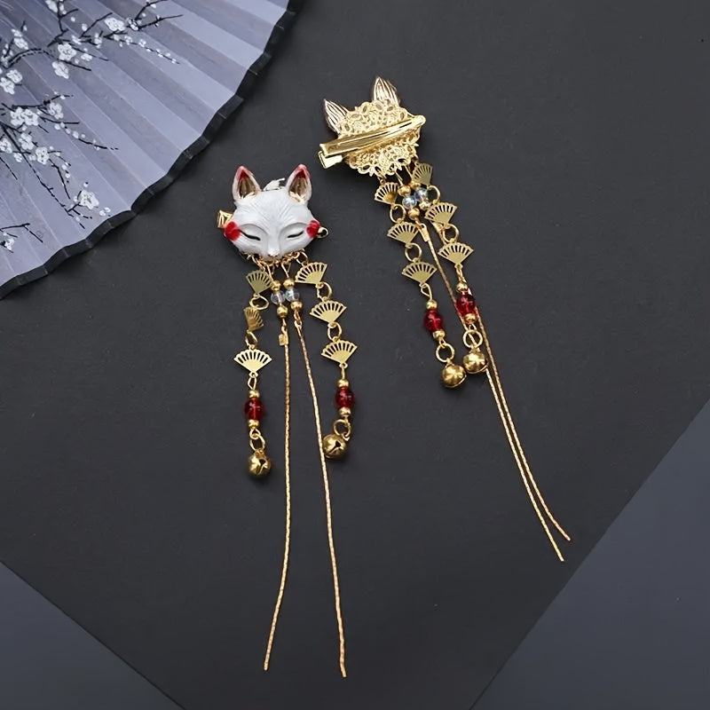 [2pcs Cat-Shaped Hairpins] 2pcs Adorable Cat-Shaped Hairpins | Elegant Wedding Hair Accessories with Red Beads & Accents, Acrylic Craftsmanship, Perfect for Weddings & Formal Events