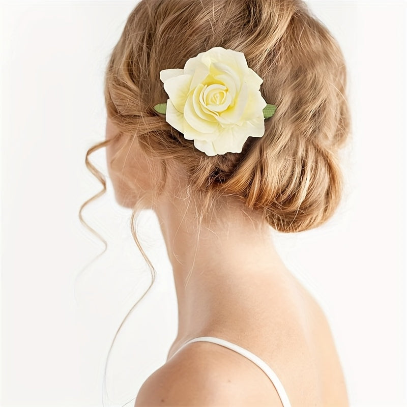 16pcs Elegant 4inch Rose Flower Hair Clips Hairpins Floral Brooches Pin Boho Hair Clip Rose Hair Accessories for Women s Lady Bridal