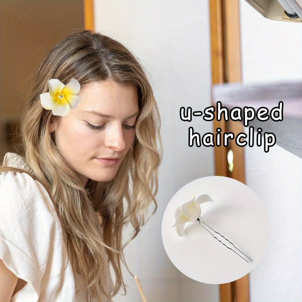 Hawaiian Flower Hair Pins Plumeria Hair Barrettes Clips for Women Girls White Floral Hairpins for Summer Beach Hair Accessories for Braid Wedding Bobby Pins