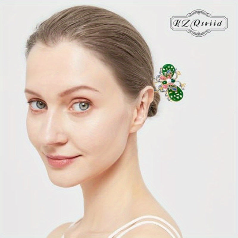 Hair Accessories 14k Gold Plated Copper Vintage Handcrafted Colour Enamels Jade Butterfly UShape Hair Stick And HairClip. Hair Chopsticks for Women, Hair Styling Tools, Bridal Hairpieces, Elegant Hair Clip, Decorative Hairpiece, Handcrafted Jewelry,
