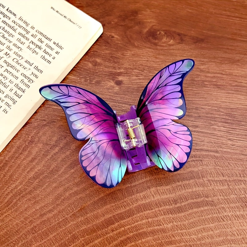 [Elegant Hair Clips] 2/3/4pcs Elegant Butterfly Hair Clips | Colorful Acrylic Hair Accessories with Intricate Wing Designs, Secure Rectangular Clips for Thick Hair, Vibrant Red/Green/Blue/Purple - Thanksgiving & Everyday Styling
