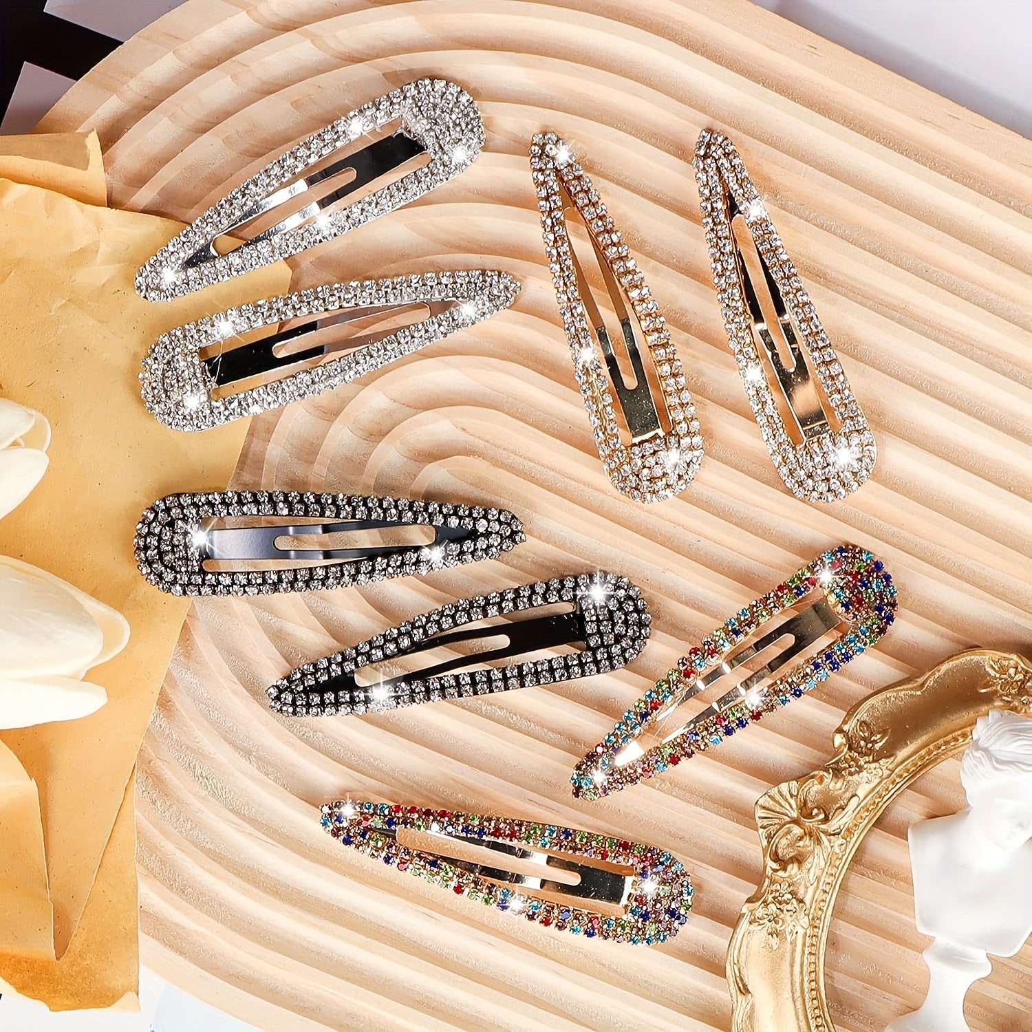 [8pcs Teardrop Hair Clips] 8pcs Hollow Rhinestone Teardrop Hair Clips, 8cm | Women's Elegant Evening Hairstyles, Long Hair and Bangs, Perfect Gift for Ladies