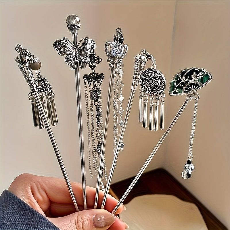 5pcs New Retro Tassel Hairpins, High-End Updo Styling Pins, Elegant Metal Hair Accessories for Women, Perfect Gift for Daily and Casual Wear