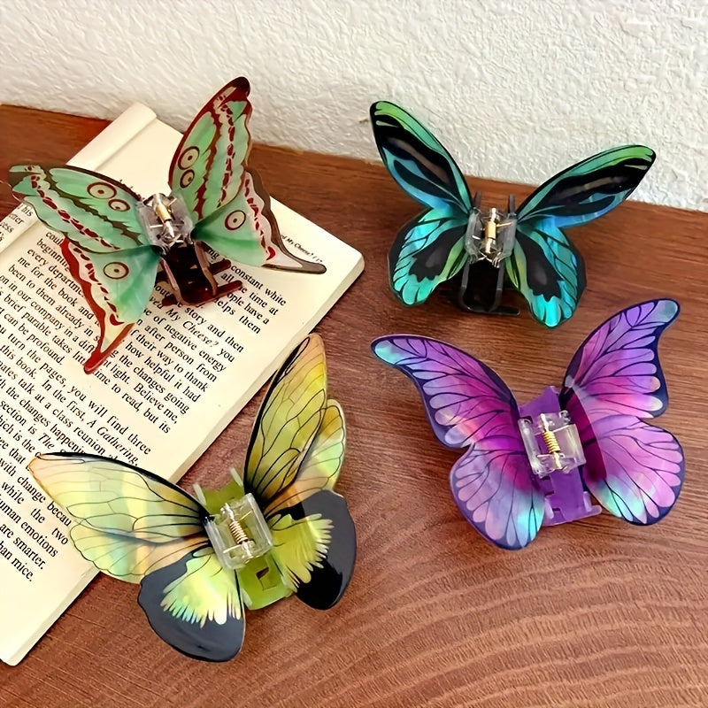 [Elegant Hair Clips] 2/3/4pcs Elegant Butterfly Hair Clips | Colorful Acrylic Hair Accessories with Intricate Wing Designs, Secure Rectangular Clips for Thick Hair, Vibrant Red/Green/Blue/Purple - Thanksgiving & Everyday Styling
