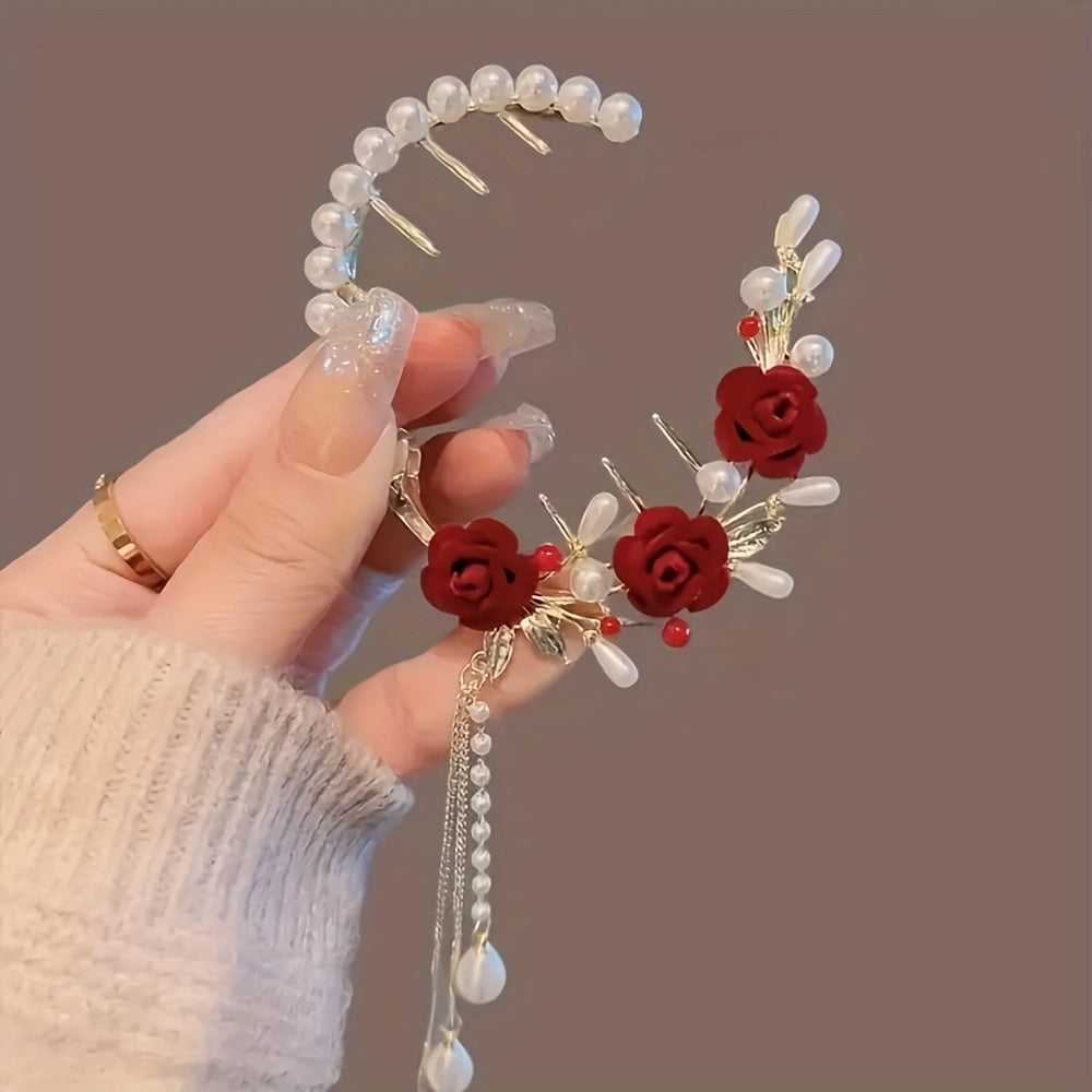 6pcs Elegant Golden Lily and Bow Tassel Hair Clips - Fashion Alloy Hair Clips, Perfect Gift for Ladies and Girls, Retro Style, Photo Props, Casual Leisure Occasions