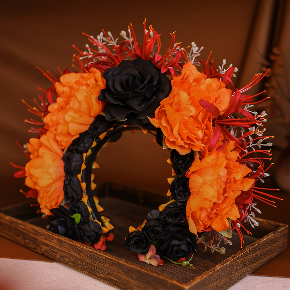 [Golden Artificial Flower Hair Ring] Handmade Golden Black Artificial Flower Hair Ring Women's Hairpin Hair Decoration Headwear Hair Tie Wedding Accessories