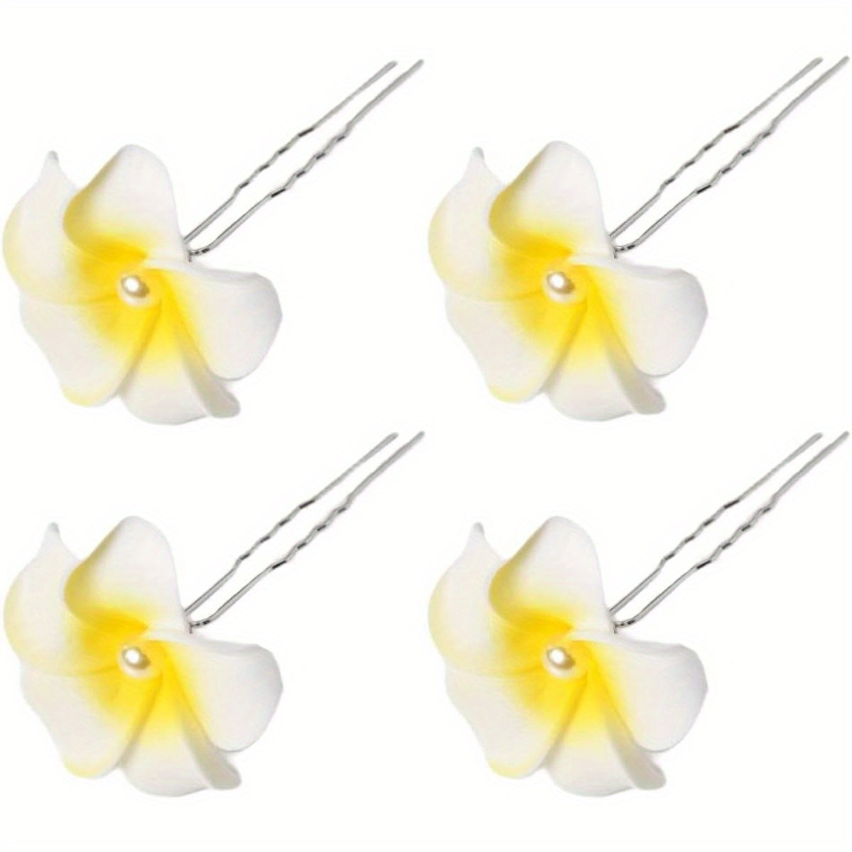 Hawaiian Flower Hair Pins Plumeria Hair Barrettes Clips for Women Girls White Floral Hairpins for Summer Beach Hair Accessories for Braid Wedding Bobby Pins