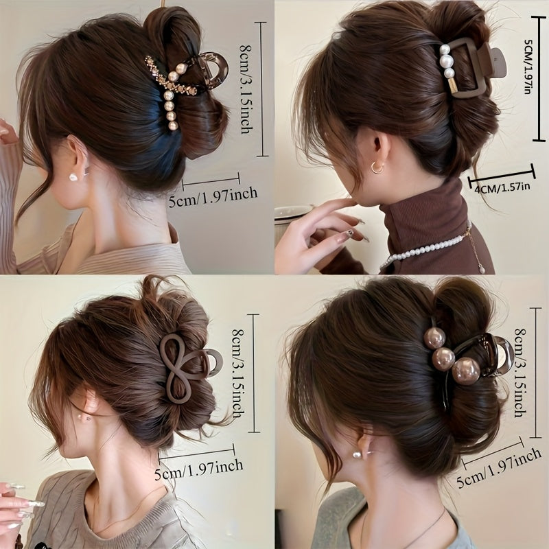 4-Pack Elegant Women’s Hair Clips with & Accents - Durable Plastic Hairpins for Formal Events, Parties, Weddings - Secure Hold Hair Accessories for Updos, Buns & Elegant Hairstyles, Hair Stylist Gifts, Sophisticated Style, Party Hairpins, Professional