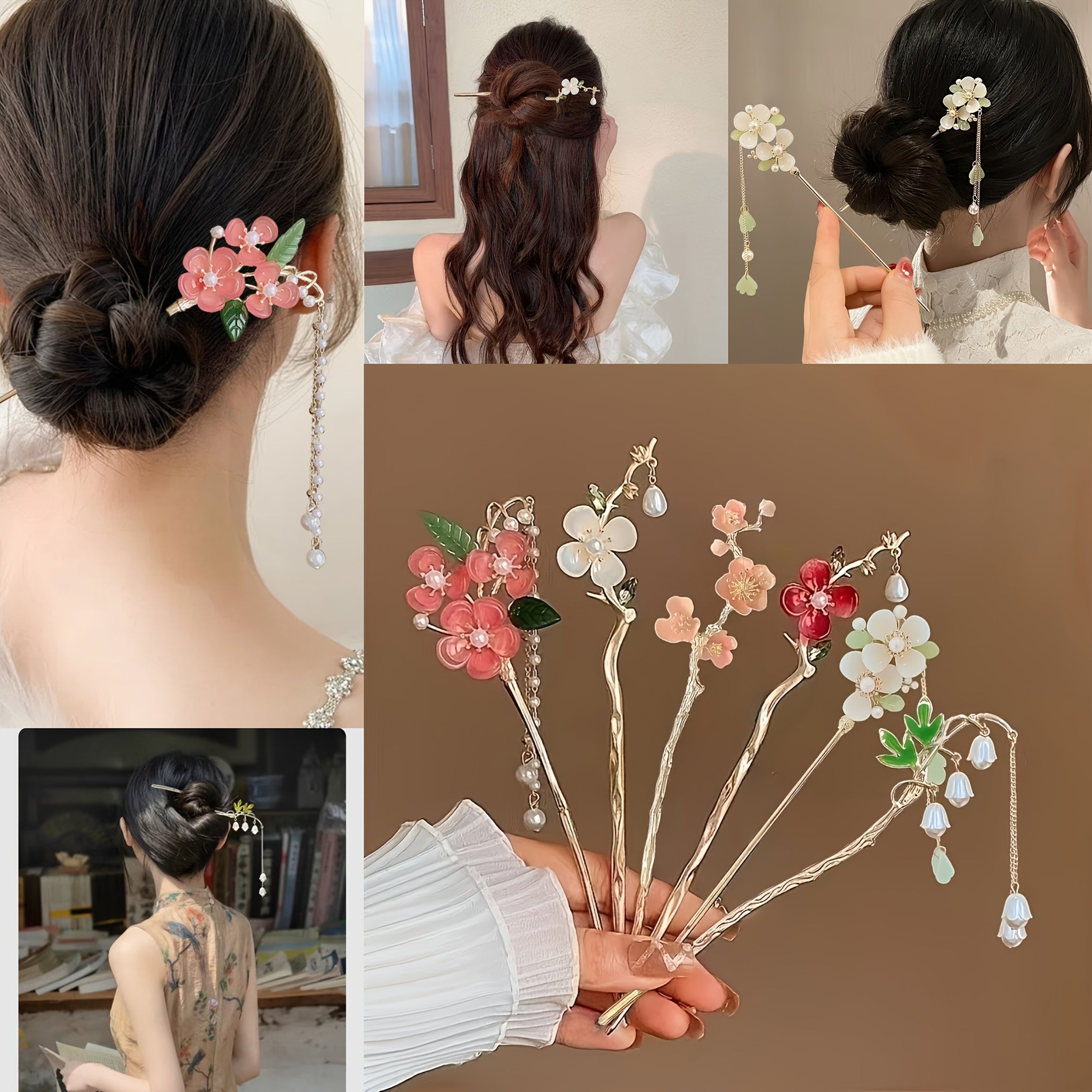 6pcs Elegant Floral Metal Hair Sticks for Women - Stylish Flower-Shaped Hairpins with Intricate Design, Perfect for Daily Use, Parties, and Photoshoots | Ideal Valentine'S Day Gift Headpiece, Cute Hair Accessories, Party Hairpieces, Sophisticated