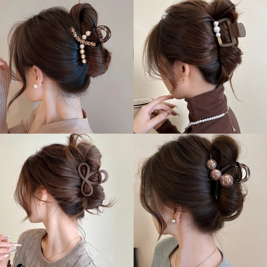 4-Pack Elegant Women’s Hair Clips with & Accents - Durable Plastic Hairpins for Formal Events, Parties, Weddings - Secure Hold Hair Accessories for Updos, Buns & Elegant Hairstyles, Hair Stylist Gifts, Sophisticated Style, Party Hairpins, Professional