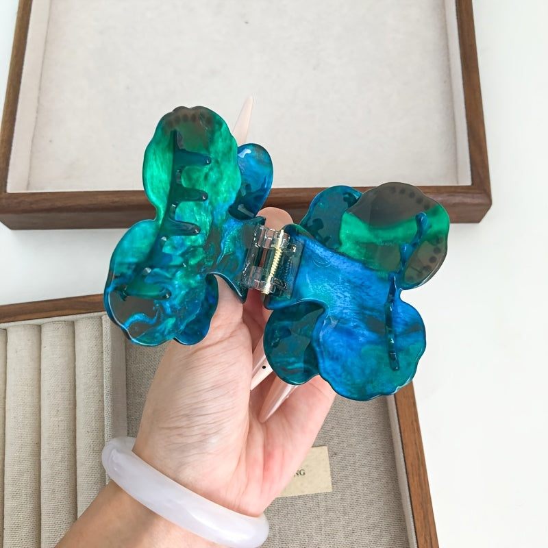 1pc Bohemian Floral Rhinestone Hair Clip - Acetate Marble Glitter Hairpin with Sparkling Flower Design, Medium Size Hair Accessories for Women, Beach Travel Party, Valentine's Gift (Bright Pink/Teal Green/Orange-Red/), Cute Hair Accessories, Luxury