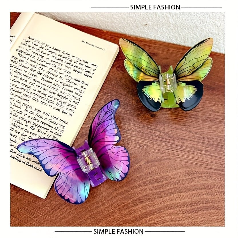 [Elegant Hair Clips] 2/3/4pcs Elegant Butterfly Hair Clips | Colorful Acrylic Hair Accessories with Intricate Wing Designs, Secure Rectangular Clips for Thick Hair, Vibrant Red/Green/Blue/Purple - Thanksgiving & Everyday Styling