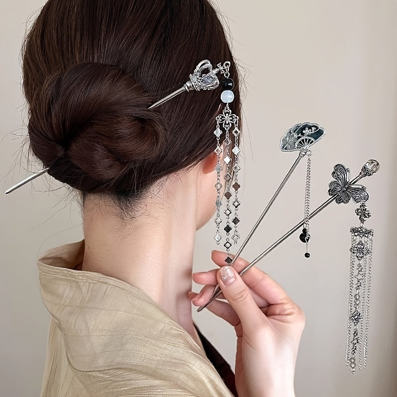 5pcs New Retro Tassel Hairpins, High-End Updo Styling Pins, Elegant Metal Hair Accessories for Women, Perfect Gift for Daily and Casual Wear