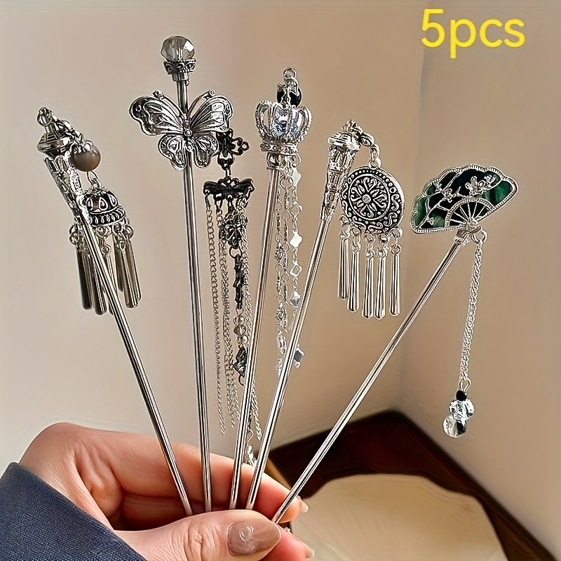 5pcs New Retro Tassel Hairpins, High-End Updo Styling Pins, Elegant Metal Hair Accessories for Women, Perfect Gift for Daily and Casual Wear