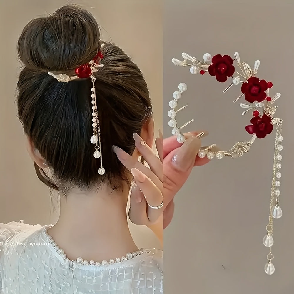 6pcs Elegant Golden Lily and Bow Tassel Hair Clips - Fashion Alloy Hair Clips, Perfect Gift for Ladies and Girls, Retro Style, Photo Props, Casual Leisure Occasions