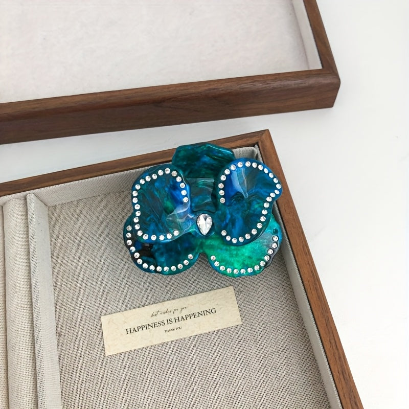1pc Bohemian Floral Rhinestone Hair Clip - Acetate Marble Glitter Hairpin with Sparkling Flower Design, Medium Size Hair Accessories for Women, Beach Travel Party, Valentine's Gift (Bright Pink/Teal Green/Orange-Red/), Cute Hair Accessories, Luxury