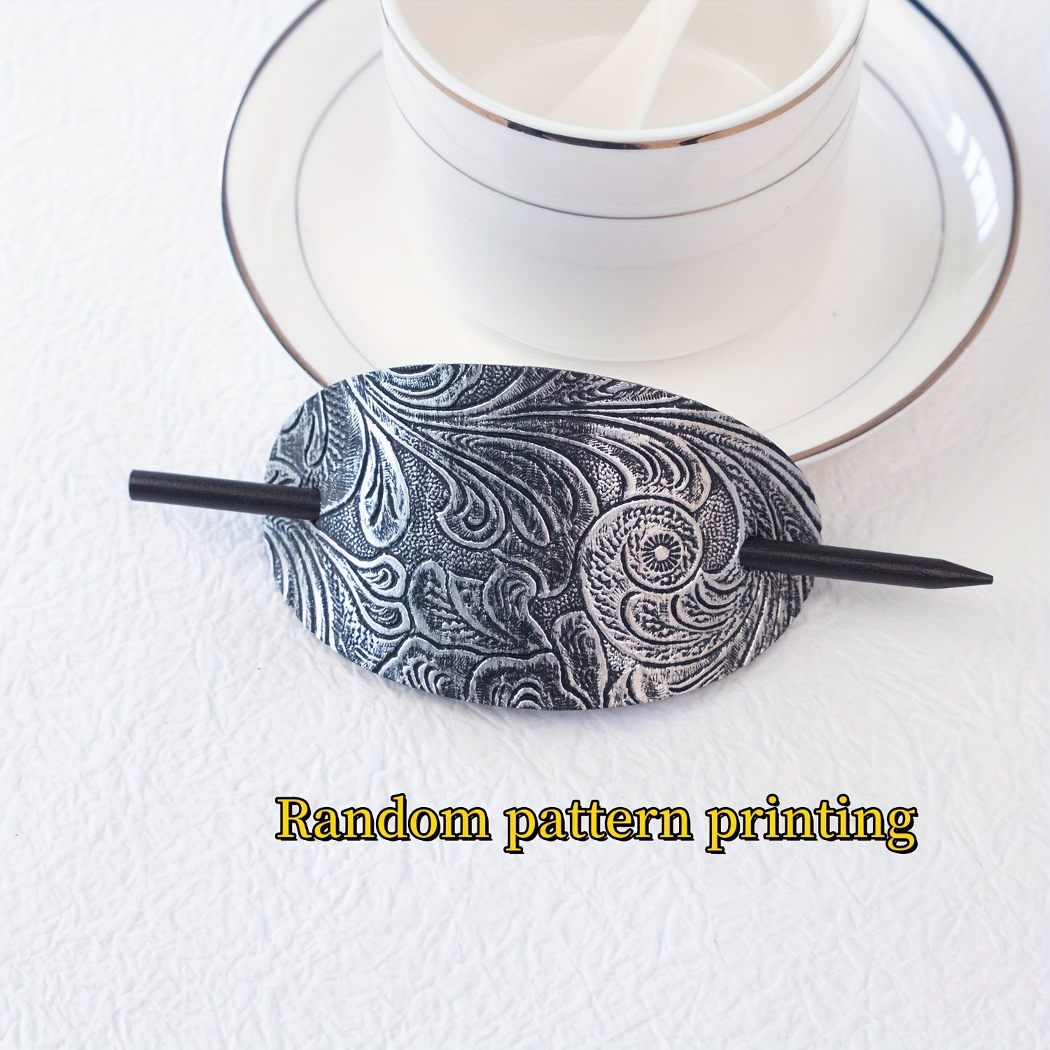 Vintage Style Faux Leather Hair Clips for Women - Elegant Oval Hairpins with Intricate Patterns, Perfect for Weddings & Bridal Showers, Hair Accessories