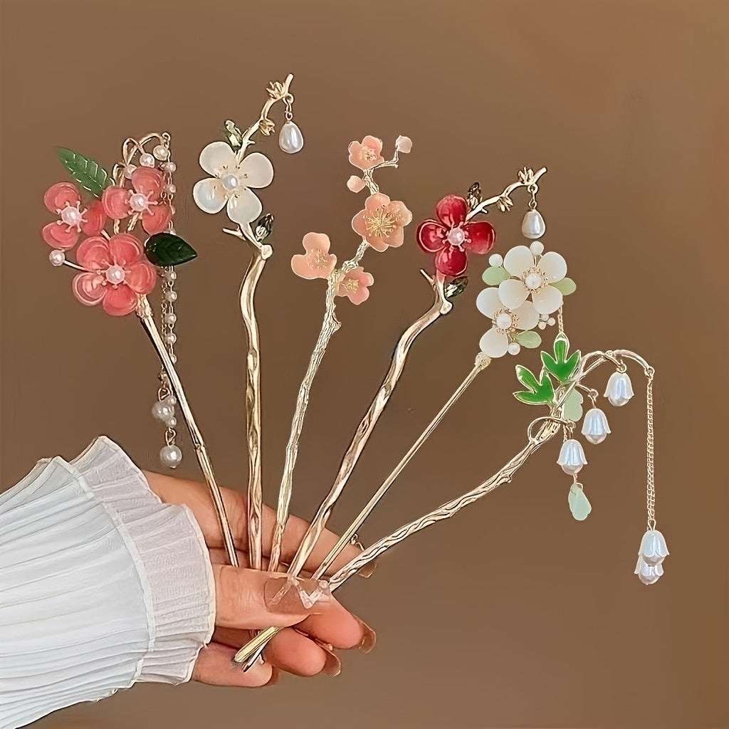 6pcs Elegant Floral Metal Hair Sticks for Women - Stylish Flower-Shaped Hairpins with Intricate Design, Perfect for Daily Use, Parties, and Photoshoots | Ideal Valentine'S Day Gift Headpiece, Cute Hair Accessories, Party Hairpieces, Sophisticated
