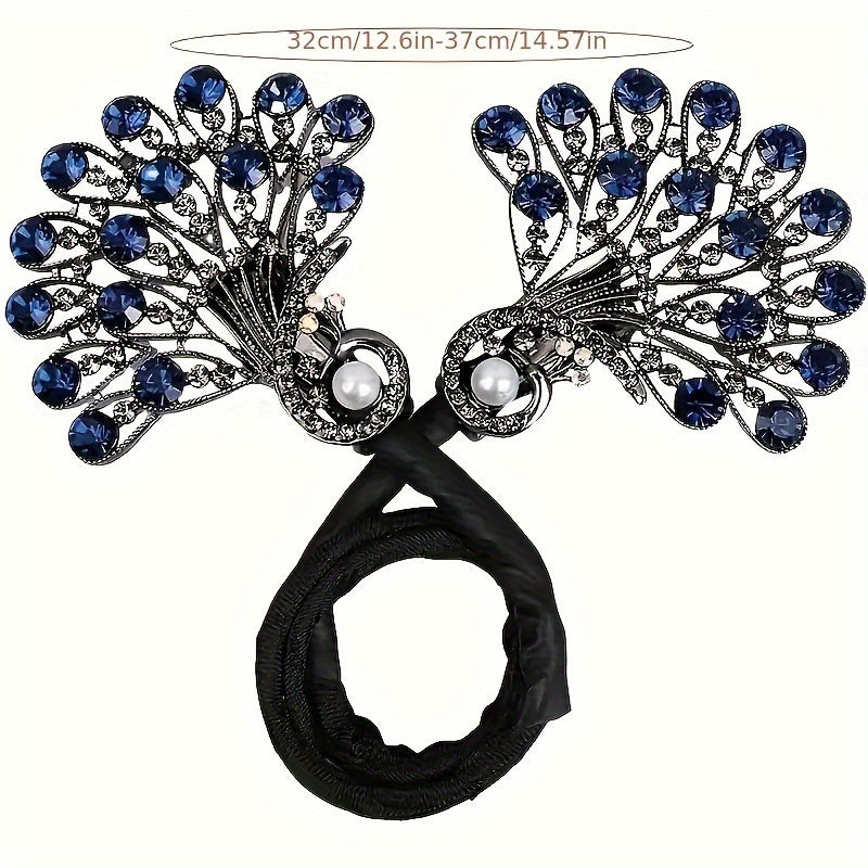 [2pcs Elegant Peacock Hairpin] 2pcs Elegant Rhinestone Accented Peacock Hairpin Set | DIY French Updo Clip, Alloy, Battery-Free, Stylish Women's Hairstyle Accessory for Parties, Weddings, or Daily Use, Updo Hair Decor | Intricate Design