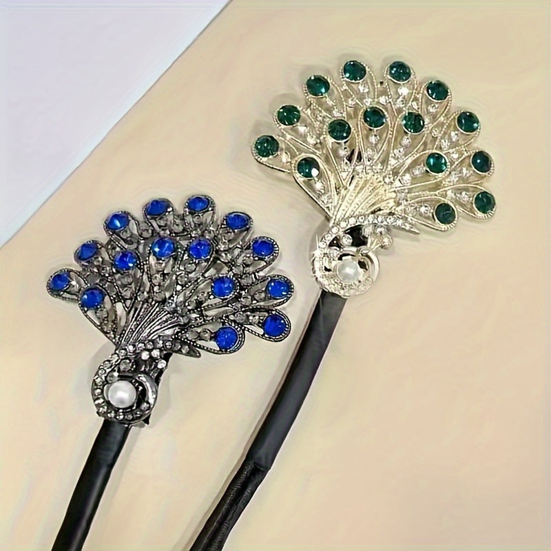 [2pcs Elegant Peacock Hairpin] 2pcs Elegant Rhinestone Accented Peacock Hairpin Set | DIY French Updo Clip, Alloy, Battery-Free, Stylish Women's Hairstyle Accessory for Parties, Weddings, or Daily Use, Updo Hair Decor | Intricate Design