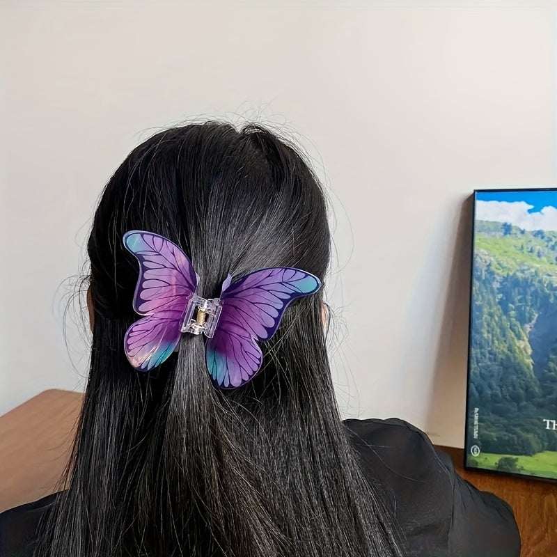 [Elegant Hair Clips] 2/3/4pcs Elegant Butterfly Hair Clips | Colorful Acrylic Hair Accessories with Intricate Wing Designs, Secure Rectangular Clips for Thick Hair, Vibrant Red/Green/Blue/Purple - Thanksgiving & Everyday Styling