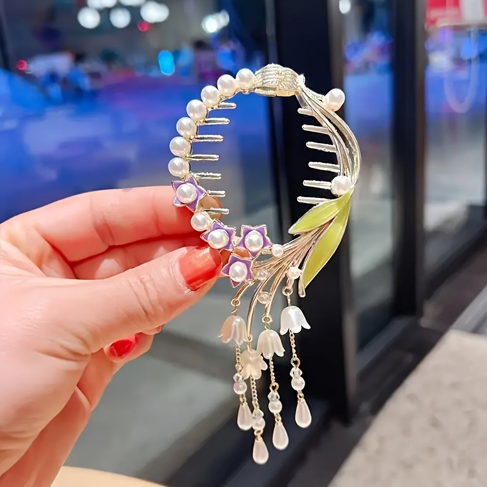 6pcs Elegant Golden Lily and Bow Tassel Hair Clips - Fashion Alloy Hair Clips, Perfect Gift for Ladies and Girls, Retro Style, Photo Props, Casual Leisure Occasions