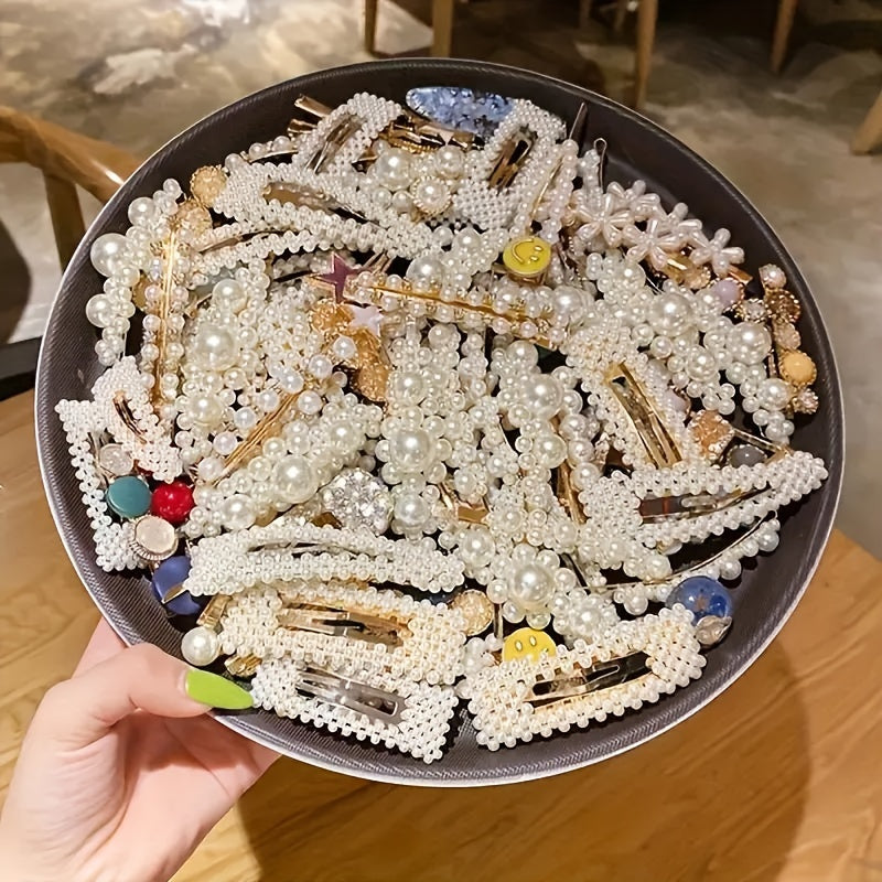 A Set of 20 Elegant Pearl Bow Hairpins, Featuring French-Style Hair Clips, Exquisite Korean Side Tassel Hairpins, Practical Plastic Duckbill Clips, And Fashionable Accessories in Random Styles.