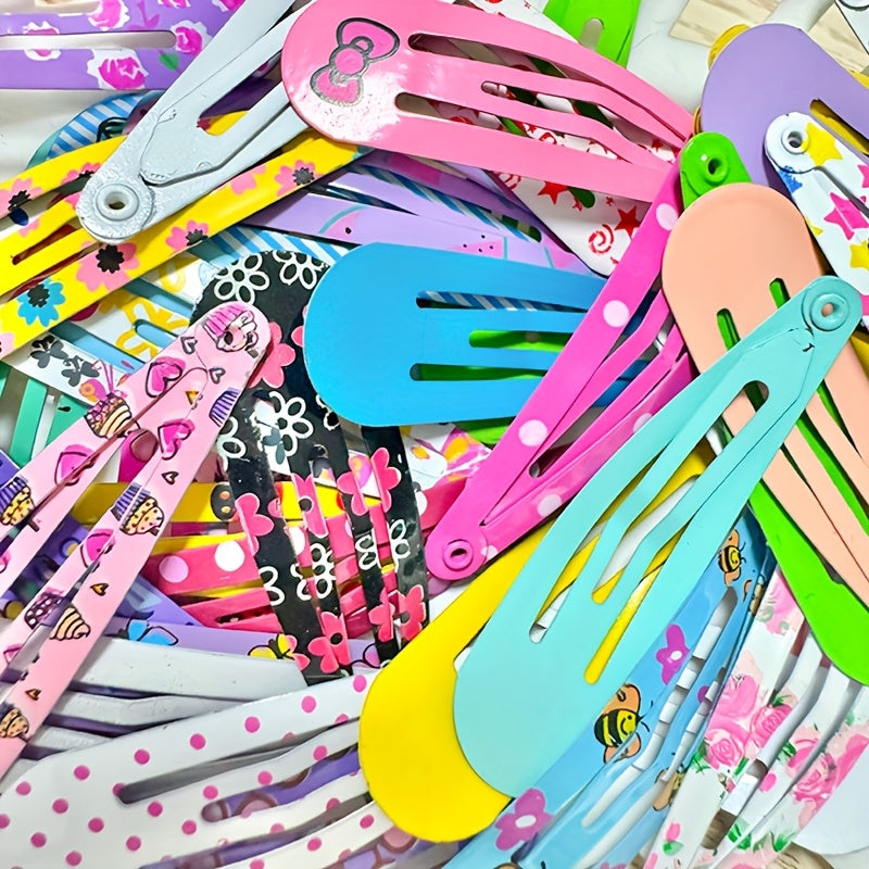 100pcs Cute Star Fruit Butterfly Hair Clips - Oval Alloy Hair Accessories with Colorful Cartoon Designs, Random Assorted Colors for, Women, Easter & Everyday Use, Whimsical Hairpieces, Playful Hairpins, Durable Hairpins, Quality Craftsmanship