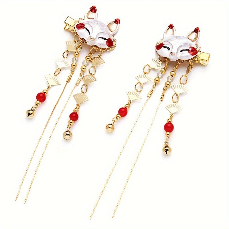 [2pcs Cat-Shaped Hairpins] 2pcs Adorable Cat-Shaped Hairpins | Elegant Wedding Hair Accessories with Red Beads & Accents, Acrylic Craftsmanship, Perfect for Weddings & Formal Events